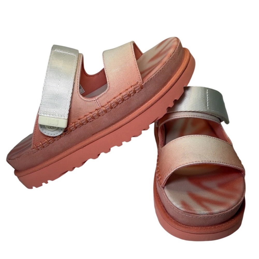 UGG Women's Platform Slide Sandals in Coral Pink and Ivory